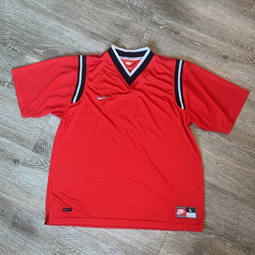 Vintage Nike Red Team Sports dri fit soccer v neck
Shirt size large